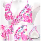 水着新作 【SML3サイズ展開】水彩風花柄リボンフリル三角ビキニ水着上下SET | Dazzy | 詳細画像8 