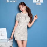 チェック柄レースフロントジップパールボタン半袖タイトミニ丈キャバドレス[SML … | Dazzy | 詳細画像6 