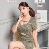 千鳥格子ウエストカットアウト半袖タイトミニ丈キャバドレス[SML 3サイズ展開]… | Dazzy | 詳細画像1 