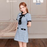 フロントリボンツイードパールボタン半袖Aラインミニ丈キャバドレス[SML 3サイ… | Dazzy | 詳細画像1 