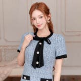 フロントリボンツイードパールボタン半袖Aラインミニ丈キャバドレス[SML 3サイ… | Dazzy | 詳細画像6 