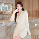 リブニットジップスリット長袖ミニワンピース | Dazzy | 詳細画像5