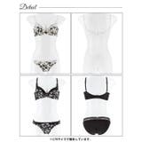 モノトーンモダンフローラル脇高ブラジャー&バック透けフルバックショーツ | Dazzy | 詳細画像9 