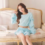 パステルケーブルストライプクロップド丈スウェットトップス&ショートパンツルームウ… | Dazzy | 詳細画像5 