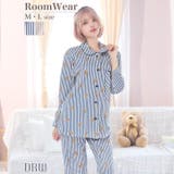 テディベアストライプ長袖トップス&ロングパンツルームウェア | Dazzy | 詳細画像1 