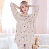 テディベアストライプ長袖トップス&ロングパンツルームウェア | Dazzy | 詳細画像2 