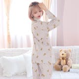 テディベアストライプ長袖トップス&ロングパンツルームウェア | Dazzy | 詳細画像4 