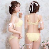 [EFサイズ] パステルフェミニンレーシィ脇高ブラジャー&フルバックショーツ | Dazzy | 詳細画像4 