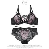 ノワールフラワーレースアップブラジャー&バック透けフルバックショーツ | Dazzy | 詳細画像9 