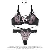 [EFサイズ]ノワールフラワーレースアップブラジャー&バック透けTバックショーツ | Dazzy | 詳細画像9 