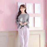 キャットモチーフ長袖トップス&ドットロングパンツルームウェア | Dazzy | 詳細画像4 