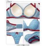[EFサイズ]バイカラーリボンレース脇高ブラジャー&バック透けTバックショーツ | Dazzy | 詳細画像14 