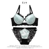 [EFサイズ]グロッシーサテンレース脇高ブラジャー&バック透けフルバックショーツ | Dazzy | 詳細画像11 