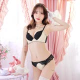 【3点セット】エレガントサテンレース脇高ブラジャー&バック透けフルバック&Tバッ… | Dazzy | 詳細画像6 