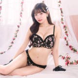 チャーミングフラワーシフォン脇高ブラジャー&フルバックショーツ | Dazzy | 詳細画像3
