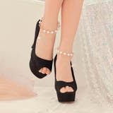 パンプス 痛くないワンカラーマットパールストラップ付きオープントゥパンプス 結婚式 | Dazzy | 詳細画像7