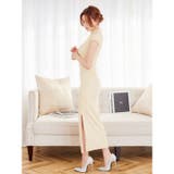 ワンピース レディースワンカラーオフネックギャザースリット膝丈ワンピース ワンピ… | Dazzy | 詳細画像4 