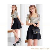 [SMサイズ]ボーダーツイードスクエアボタン半袖Aラインミニドレス[韓国ドレス] | Dazzy | 詳細画像13 