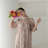 [Mサイズ]ダスティフラワー刺繍パフスリーブAラインパーティードレス | Dazzy | 詳細画像3 