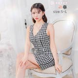 [SMLサイズ]ギンガムチェックツイードビジューファスナータイトミニドレス | Dazzy | 詳細画像9 