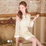 [SMLサイズ]シャーリングビジューシフォンオープンショルダータイトミニドレス | Dazzy | 詳細画像4 