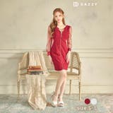 [SMLサイズ]フロントジップビジューホールウエストシアー長袖タイトミニドレス | Dazzy | 詳細画像2 