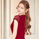 [SMLサイズ]フラワーレースドレープフリルスリット半袖マーメイドロングドレス | Dazzy | 詳細画像7 