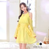 [Aライン] パールビジュードレープ長袖オープンショルダーAラインミニドレス [… | Dazzy | 詳細画像1 