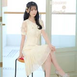 フラワーレースパールビジュープリーツAライン膝丈ドレス | Dazzy | 詳細画像2