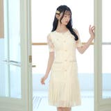 フラワーレースパールビジュープリーツAライン膝丈ドレス | Dazzy | 詳細画像6