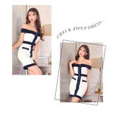 [SML 3サイズ展開] オフショルバイカラーラインジップアップタイトミニドレス | Dazzy | 詳細画像13 