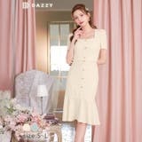 [SML 3サイズ展開] パステルスクエアボタンビジュー半袖マーメイド膝丈セット… | Dazzy | 詳細画像1 