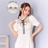 [SML 3サイズ展開] ハイネックシアーボウタイリボンパールビジュー半袖タイト… | Dazzy | 詳細画像2 