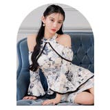 パイピングドレープフラワーペプラムオープンショルダータイトミニワンピース | Dazzy | 詳細画像14