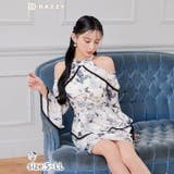 パイピングドレープフラワーペプラムオープンショルダータイトミニワンピース | Dazzy | 詳細画像6