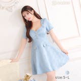 [SML 3サイズ展開] ジャガードローズパールビジュー半袖Aラインミニドレス[… | Dazzy | 詳細画像1 