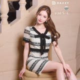 [SML/3サイズ展開] フラワーレースボーダーリボン半袖タイトミニドレス | Dazzy | 詳細画像1 