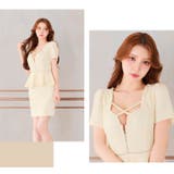 [SML 3サイズ展開] フロントジップクロスビジューペプラム半袖タイトミニドレ… | Dazzy | 詳細画像13 