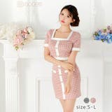 [SML 3サイズ展開] スクエア千鳥格子ラインパールビジュー半袖タイトミニセッ… | Dazzy | 詳細画像7 