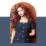 [SML 3サイズ展開] ツイードチェックチェーンパールボタン半袖タイトミニドレ… | Dazzy | 詳細画像14 