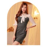 [SML/3サイズ展開] ボウタイリボンドッキングシアー五分袖タイトミニドレス | Dazzy | 詳細画像14 