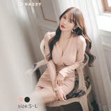 ワンカラーＶネックカシュクールサイドドレープ長袖タイトミニドレス [SML 3サ… | Dazzy | 詳細画像3 