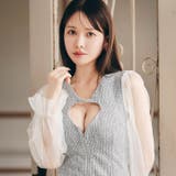 [SML 3サイズ展開] ツイードフロントジップカットアウトチュール長袖タイトミ… | Dazzy | 詳細画像4 