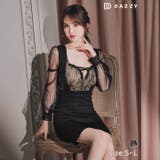 クロスファスナーフラワーレース長袖タイトミニドレス[SML/3サイズ展開] | Dazzy | 詳細画像1 