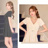 カシュクールストーンビジューベルトモチーフ半袖Aラインミニ丈キャバドレス[SML… | Dazzy | 詳細画像18 