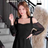 透けシアー袖が上品SEXYなツイードオフショルリボン体型カバーAラインミニ丈キャ… | Dazzy | 詳細画像8 