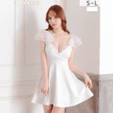 ラインストーン輝くフリル袖×美バスト魅せカシュクールのAラインミニ丈キャバドレス… | Dazzy | 詳細画像2 