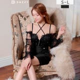 ビジューが華やかなクロスデザイン×谷間ジップの長袖レースオフショルキャバドレス[… | Dazzy | 詳細画像7 