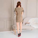 [伊藤桃々着用]上品チェックツイードにパールボタンが高級感 袖リボンタイトミニ丈… | Dazzy | 詳細画像13 