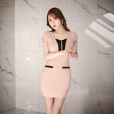 デコルテバイカラーフロントジップ半袖タイトミニ丈キャバドレス[SML 3サイズ展… | Dazzy | 詳細画像9 